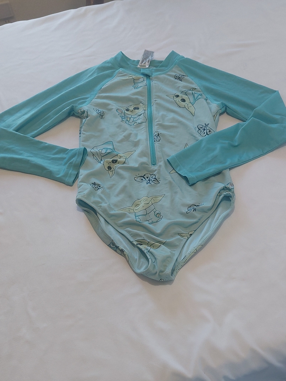Star Wars Kids One-Piece Swimsuit in Aqua with Grogu Print.Size 10 -12